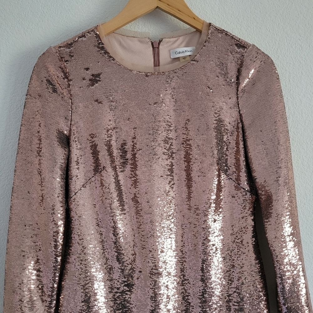 Calvin klein metallic rose gold sequin formal midi dress - Picture 3 of 15